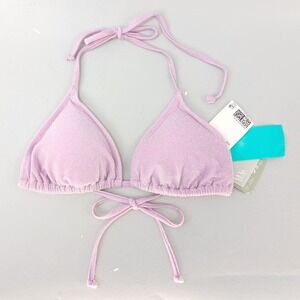 H&M Triangle Bikini Top Womens Size 6 Lilac Purple NWT Shimmer Halter Swimsuit